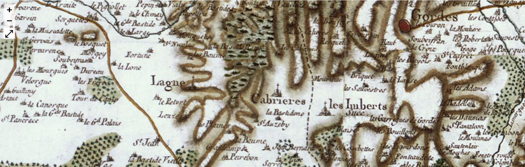 nous rejoindre header Carte vintage du XVIIIe siècle mettant en évidence Cabrières d’Avignon et les environs pour localiser notre location saisonnière